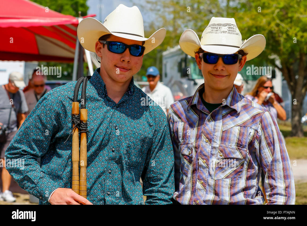 Two young cowboys at the Arcadia Rodeo, Florida, USA Stock Photo