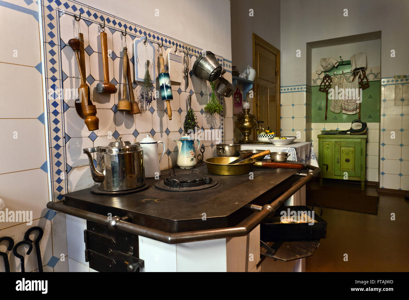 Kitchen in an apartment house of 19th century, national museum of art  nouveau in Riga , Latvia Stock Photo - Alamy, image size:1300x956