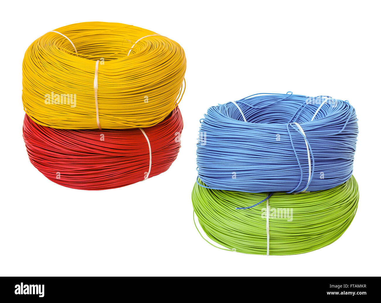 set colored electric cable on white background, isolated Stock Photo