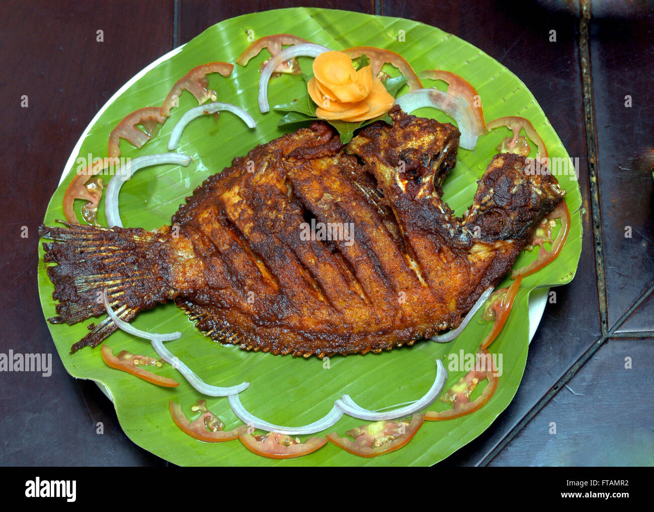 Pearlspot  Fish Fry, karimeen Fry  kumarakom ,kerala ,south india Stock Photo