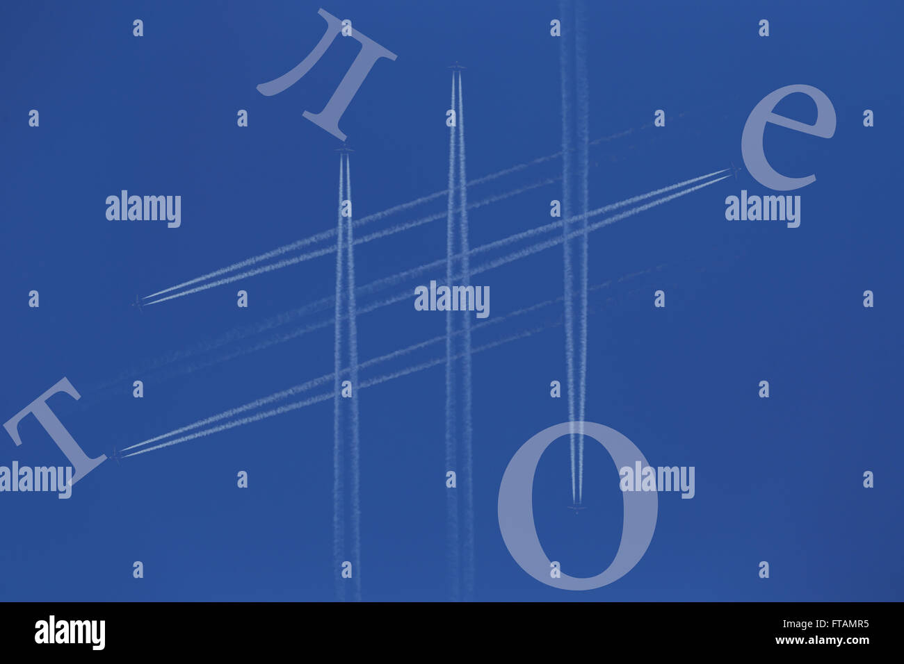 blue sky airplane trace letters summer Stock Photo Alamy