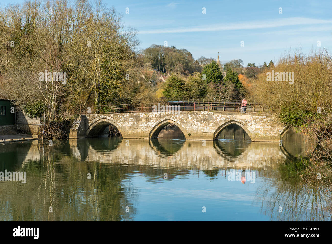 The Old Packhorse Footpath Bridge over the River Avon at Bradford on Avon, Wiltshire Stock Photo