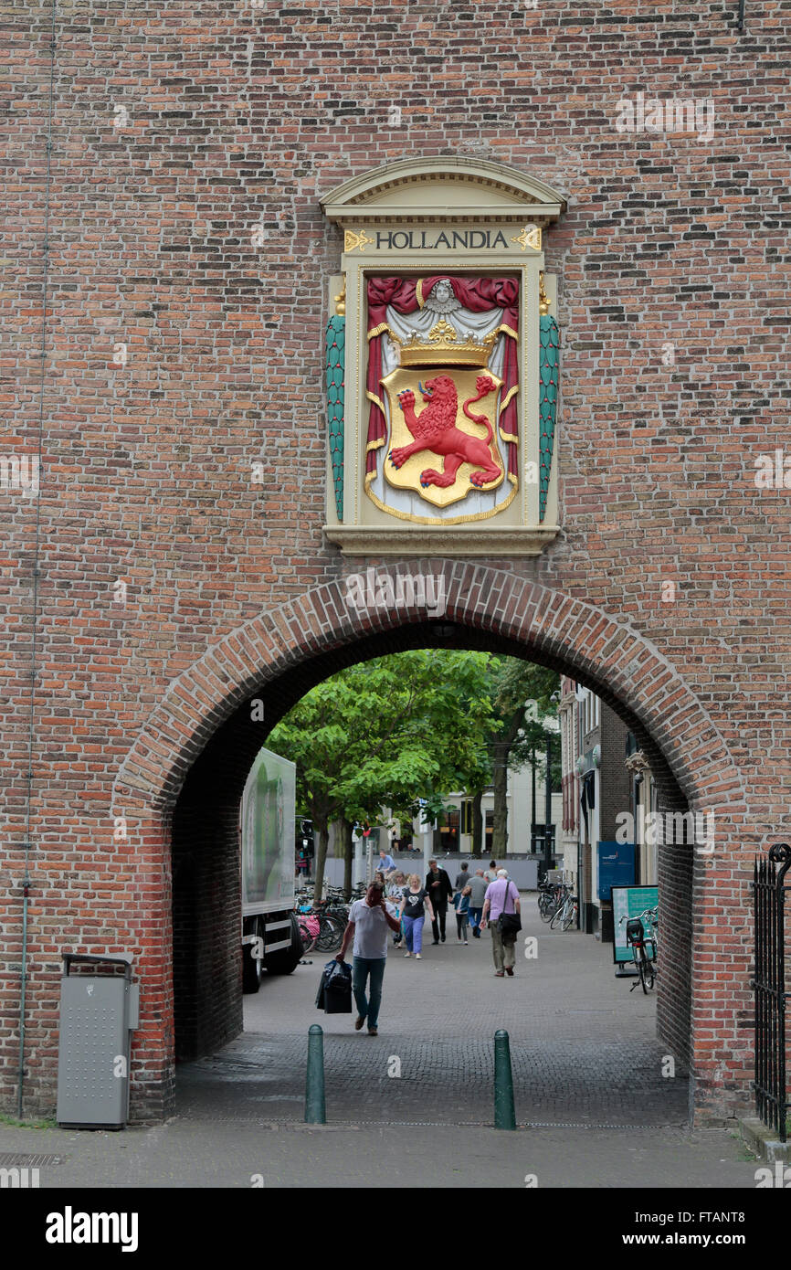 The coat of arms of Hollandia above a gate/arch into the Binnenhof in The Hague, Netherlands. Stock Photo