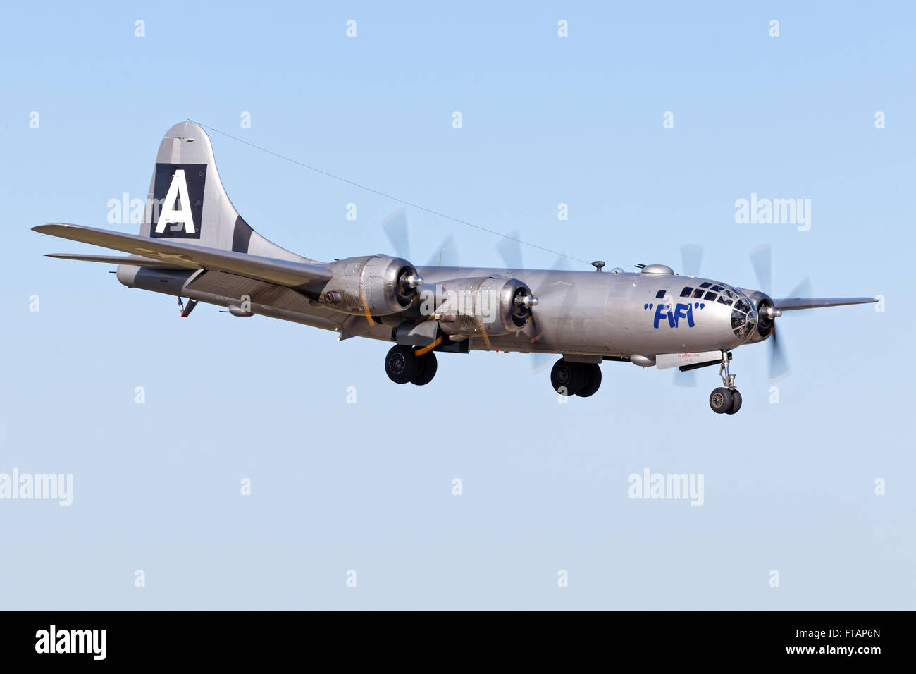 Boeing B-29 'Fifi' landing at Naples Airport, Florida Stock Photo