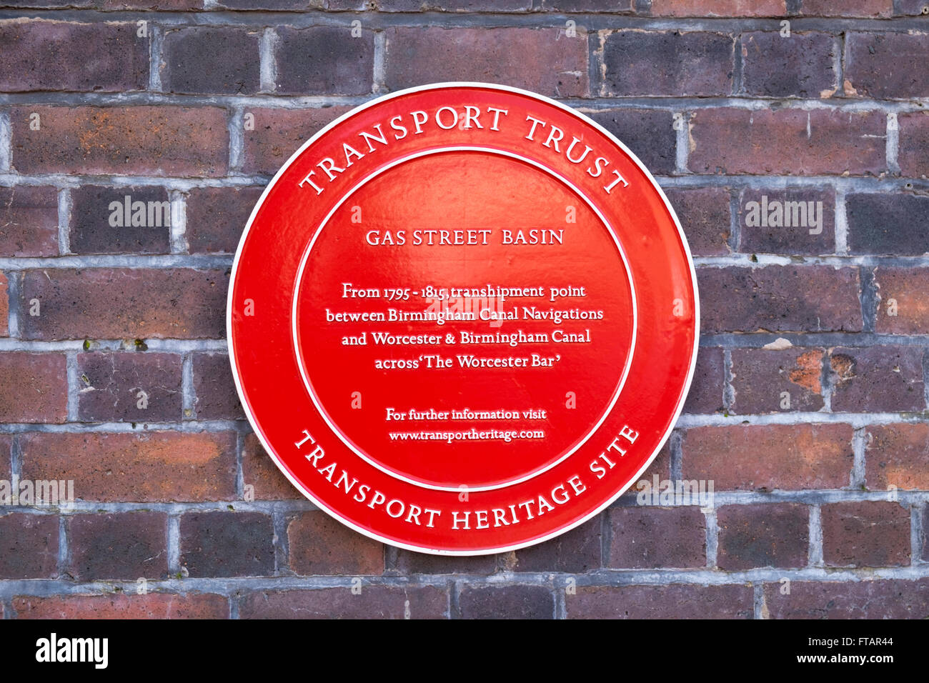 Gas Street Basin Transport Heritage Site red plaque in Birmingham, UK Stock Photo