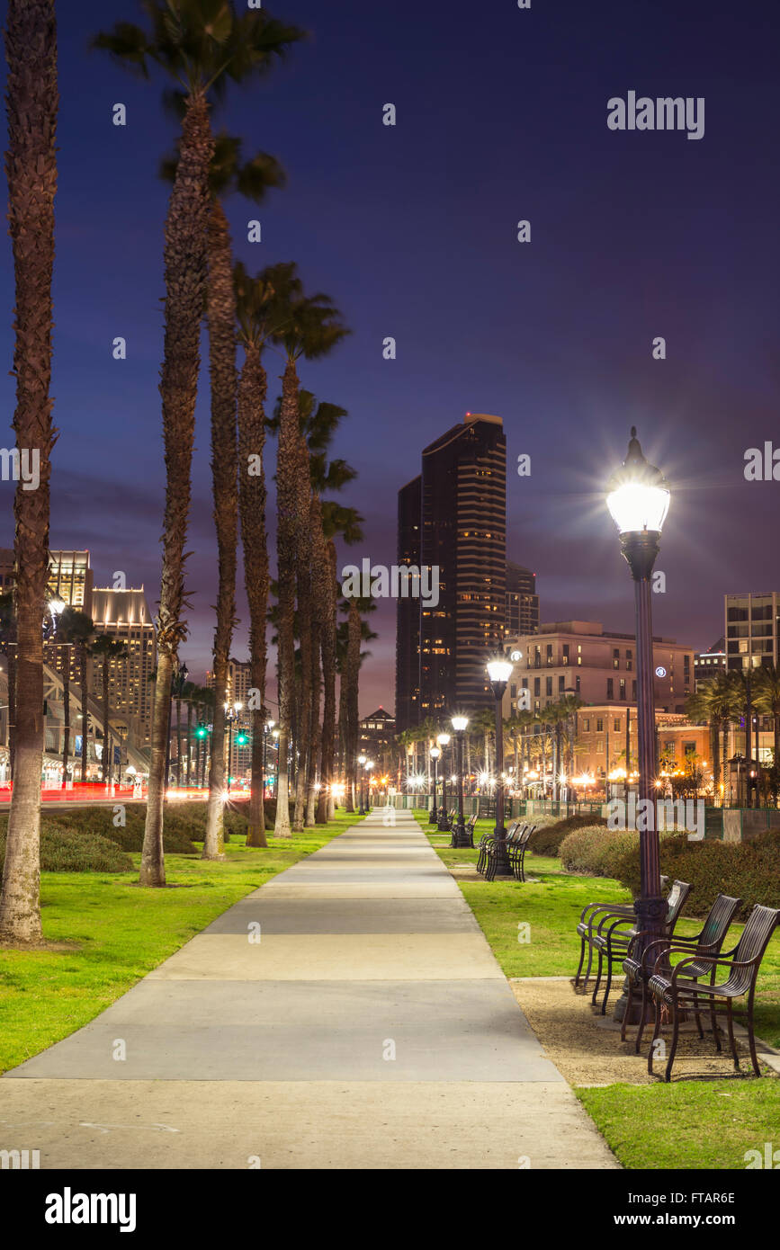 Downtown San Diego at night. San Diego, California. Stock Photo