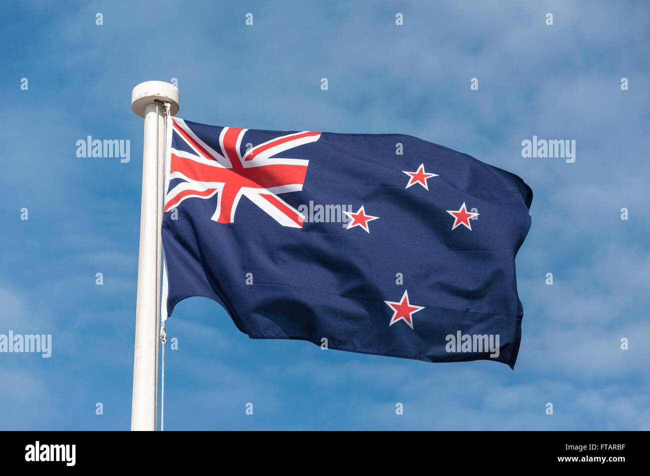 New Zealand flag flying, Redcliffs, Christchurch, Canterbury Province, New Zealand Stock Photo