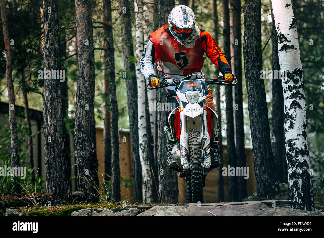 Racer motorcycle across the bridge during 
