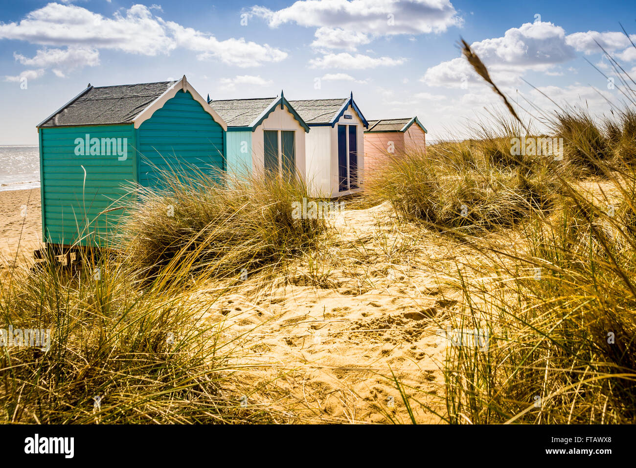 Beach huts at Southwold beach on the Suffolk coast Stock Photo