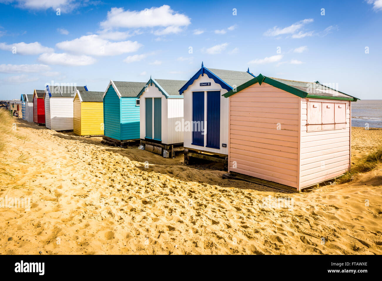 Beach huts at Southwold beach on the Suffolk coast Stock Photo