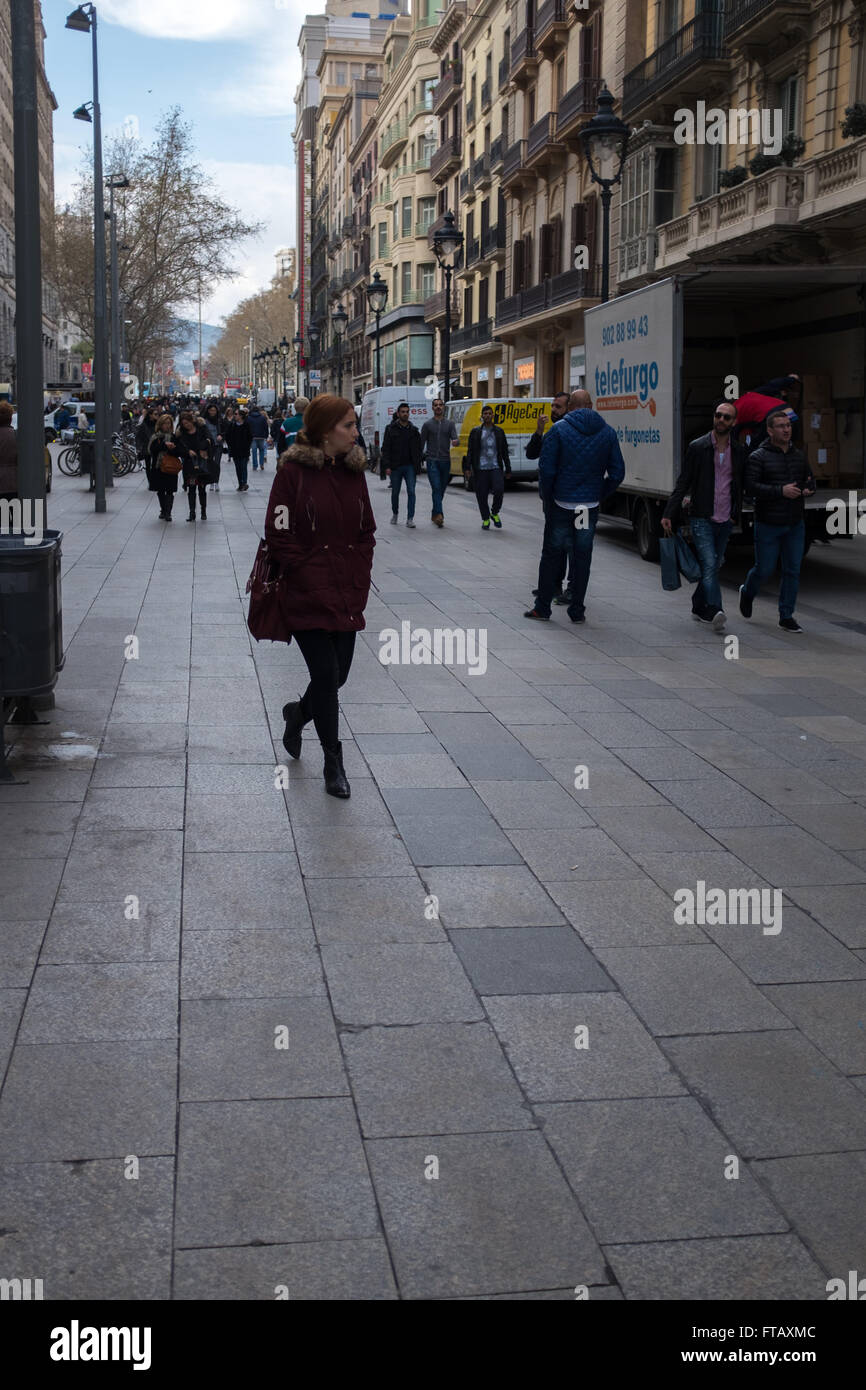 Typical Barcelona streetscene, Barcelona, Spain Stock Photo