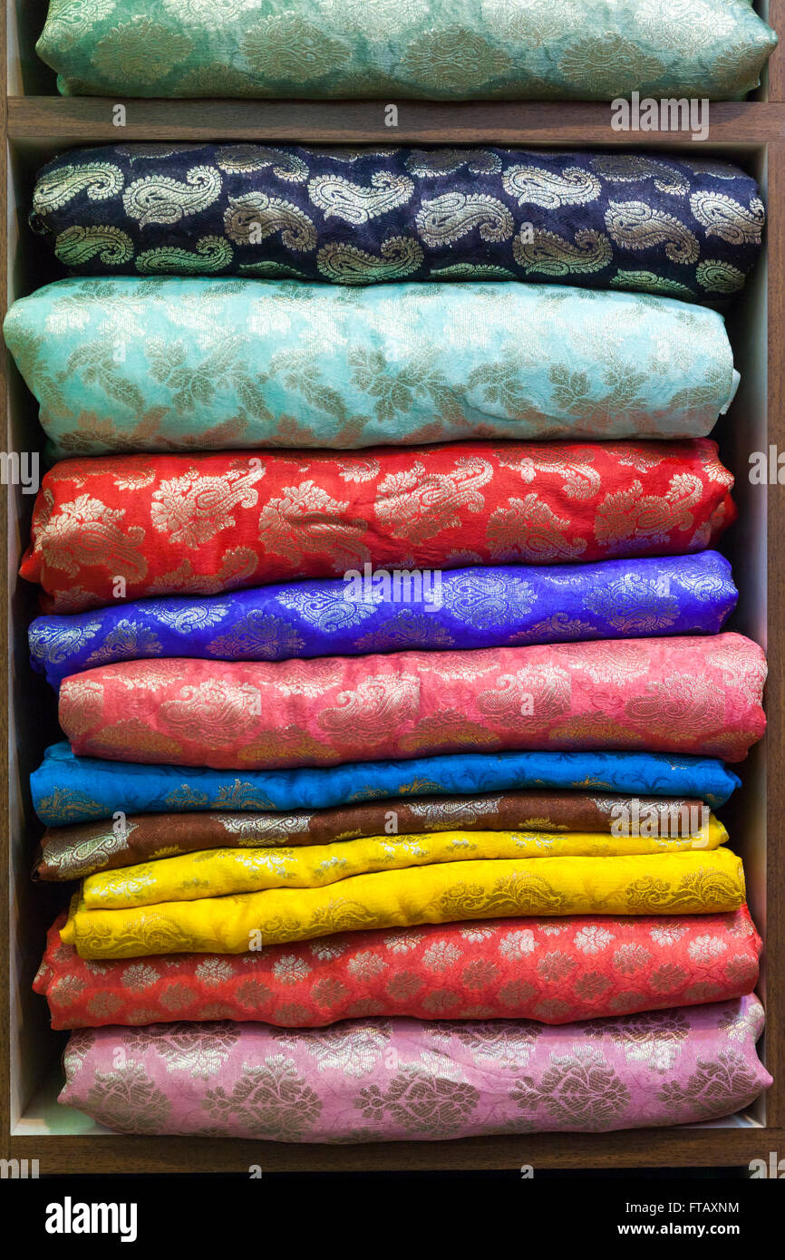 Colorful Indian and Asian sari fabric on display Stock Photo