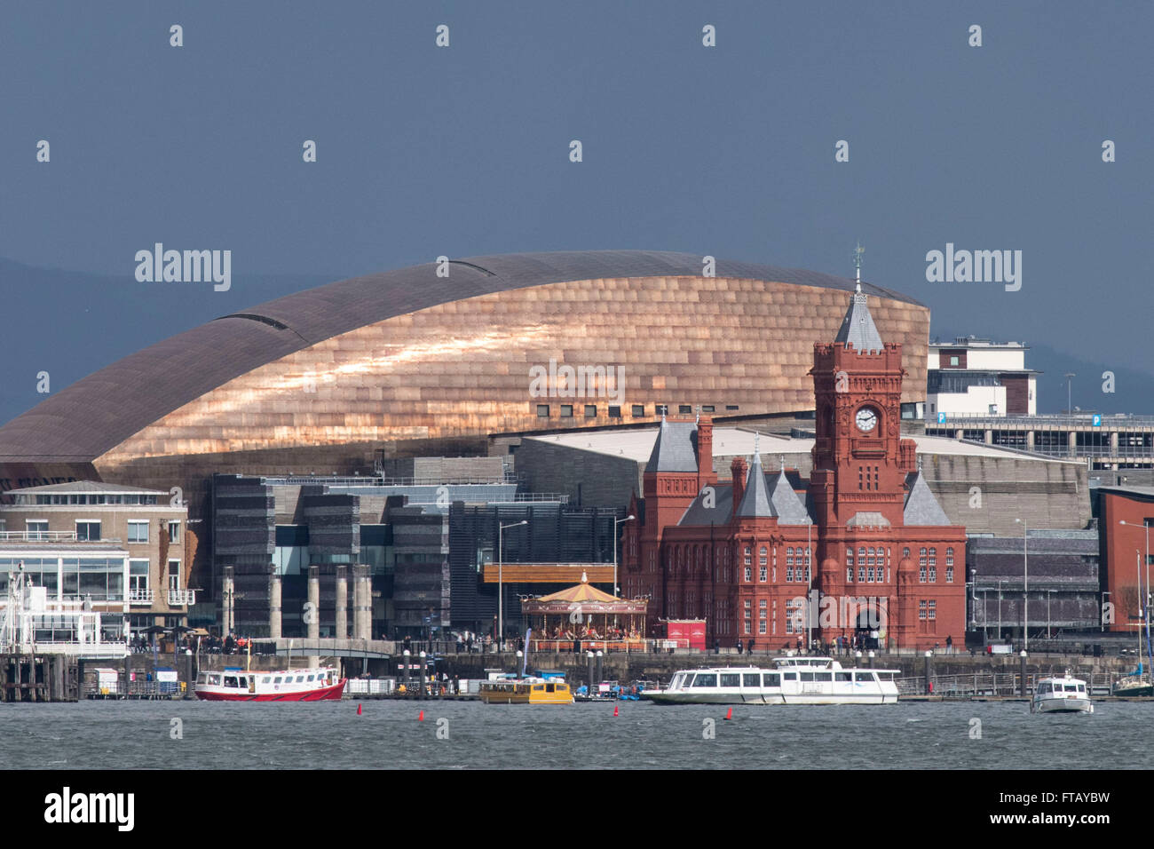 The Pierhead building and Wales Millennium Centre (WMC) at Cardiff Bay, south Wales, UK. Stock Photo