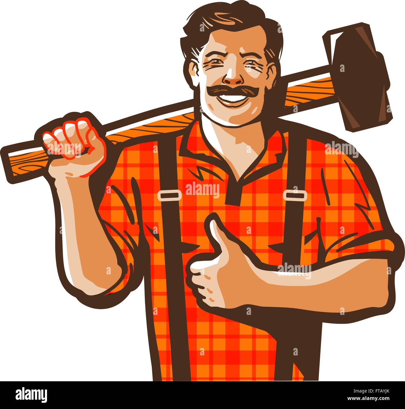 Vector cartoon man builder with a sledgehammer Stock Vector Image