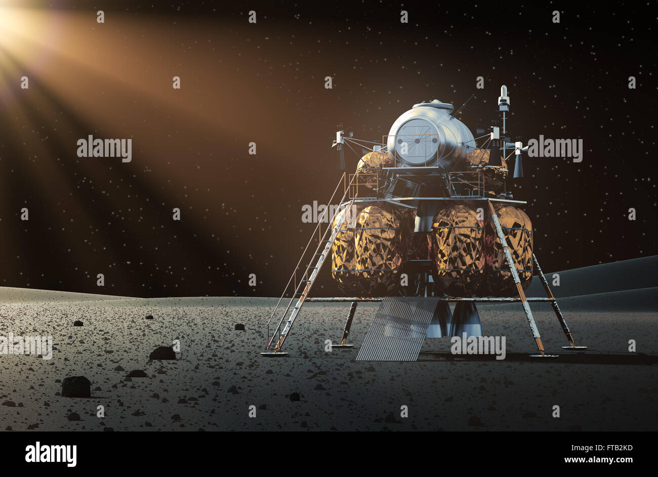 Space Lander On The Planet. 3D Scene. Stock Photo