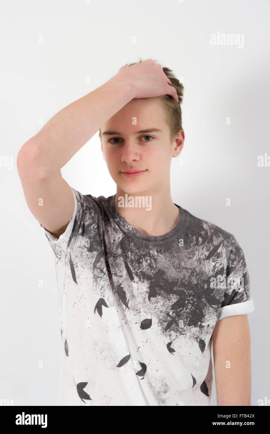A teenage boy in a studio Stock Photo