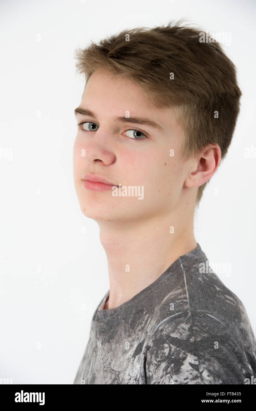A teenage boy in a studio Stock Photo