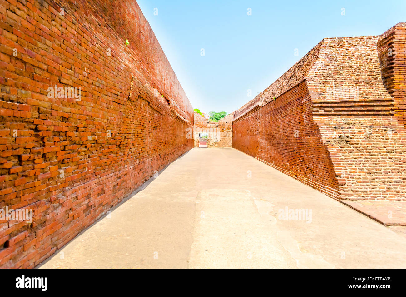 Nalanda,the first Buddhism University in Rajkir India,  ruin pathway Stock Photo