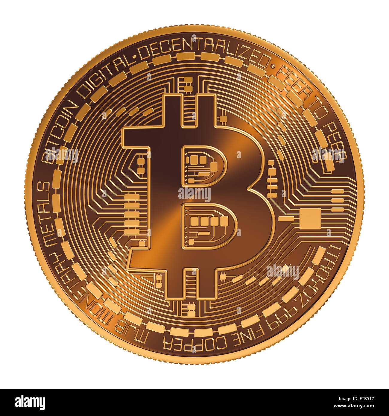 Bitcoin . Virtual Coin. 3D Model Over White Background. Stock Photo