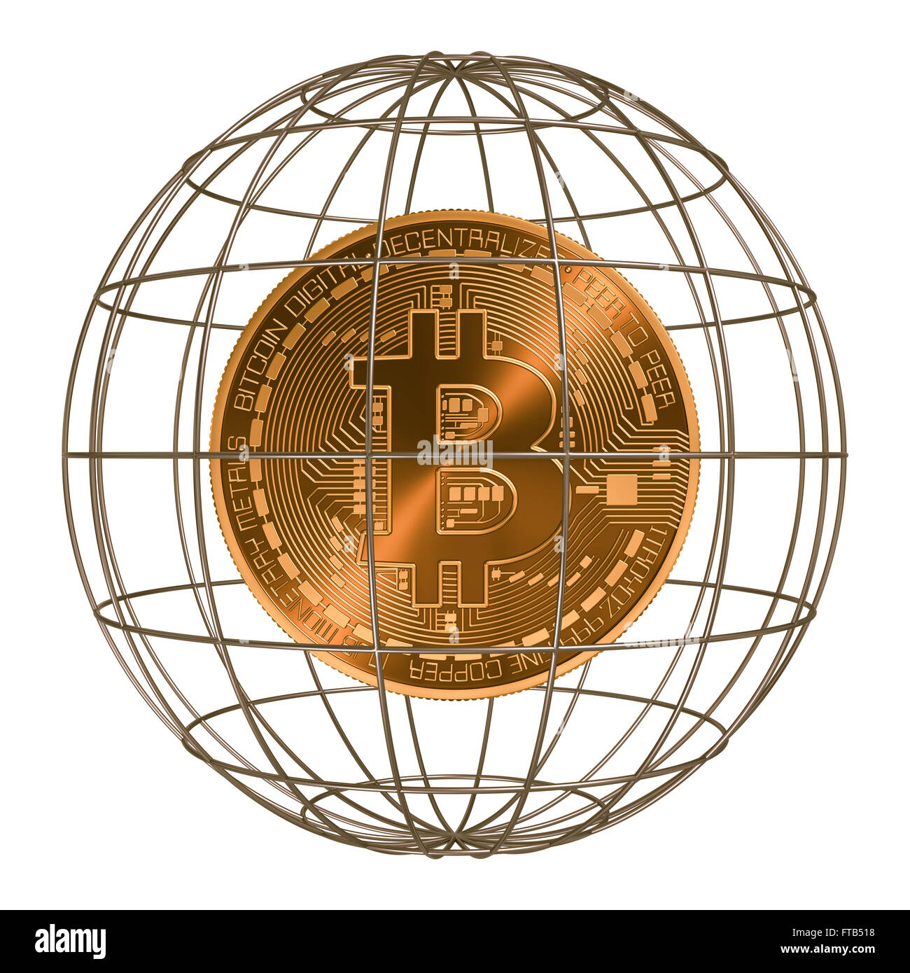 Bitcoin Inside The Cage. 3D Scene Over White Background. Stock Photo