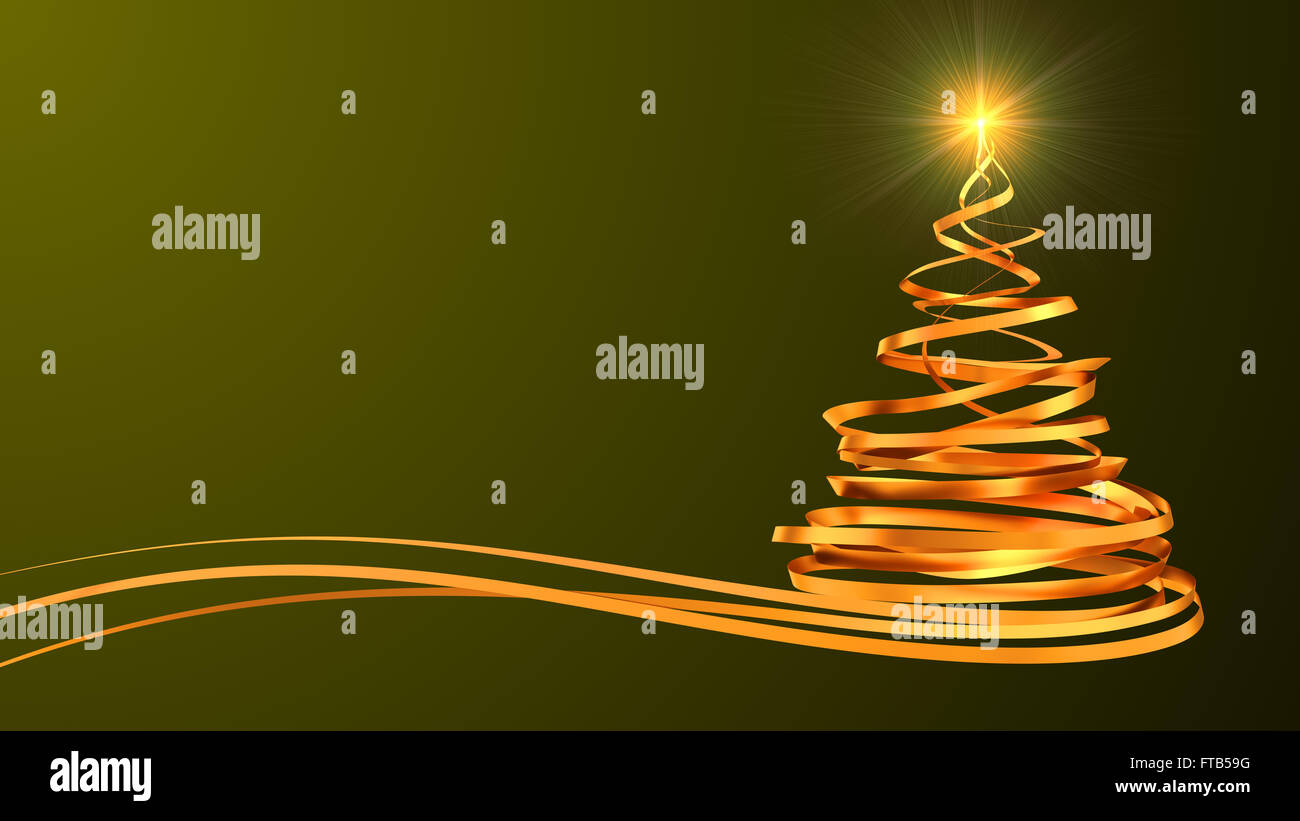 Christmas Tree From Gold Tapes Over Green Background Stock Photo - Alamy