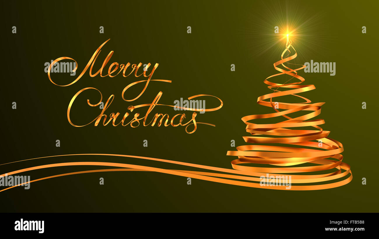 Gold Text Design Of Merry Christmas And Christmas Tree From Gold Tapes ...