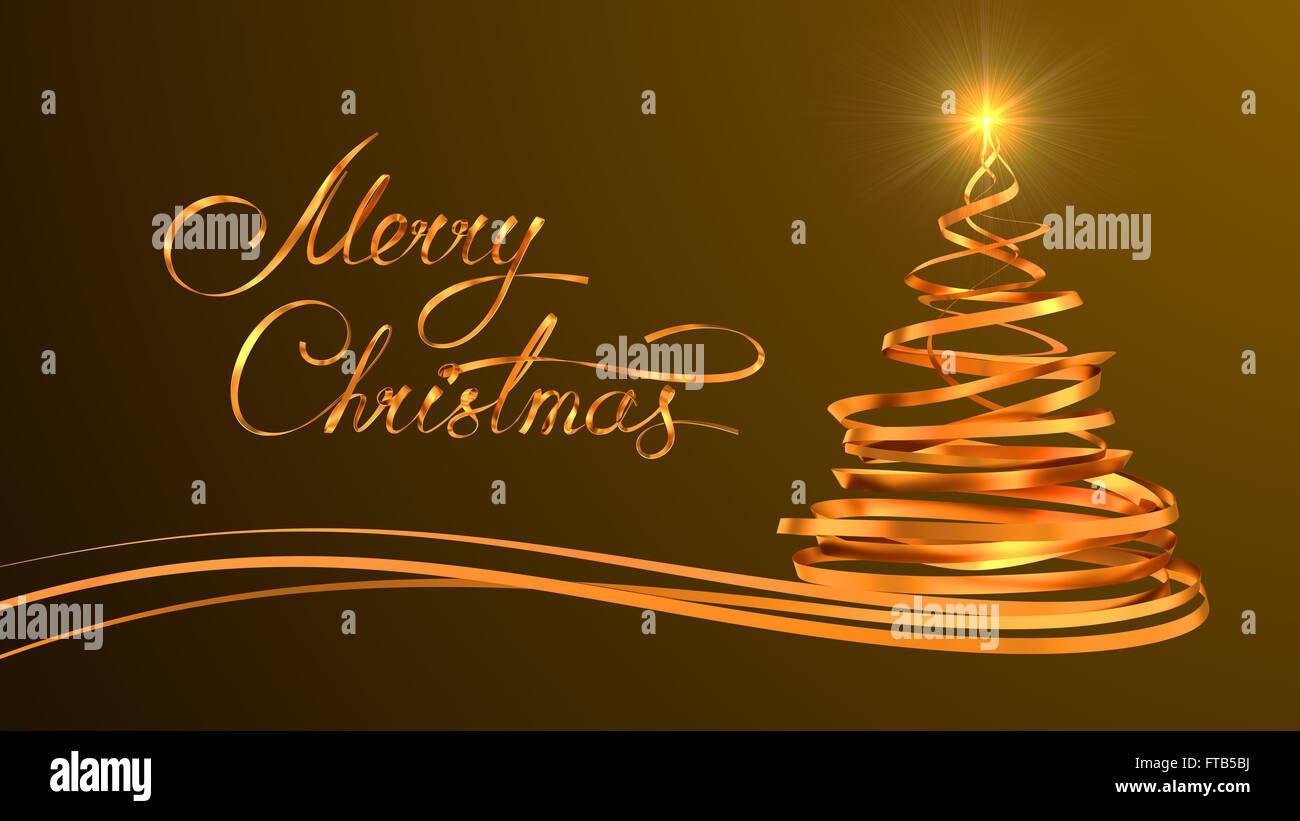 Gold Text Design Of Merry Christmas And Christmas Tree From Gold Tapes ...