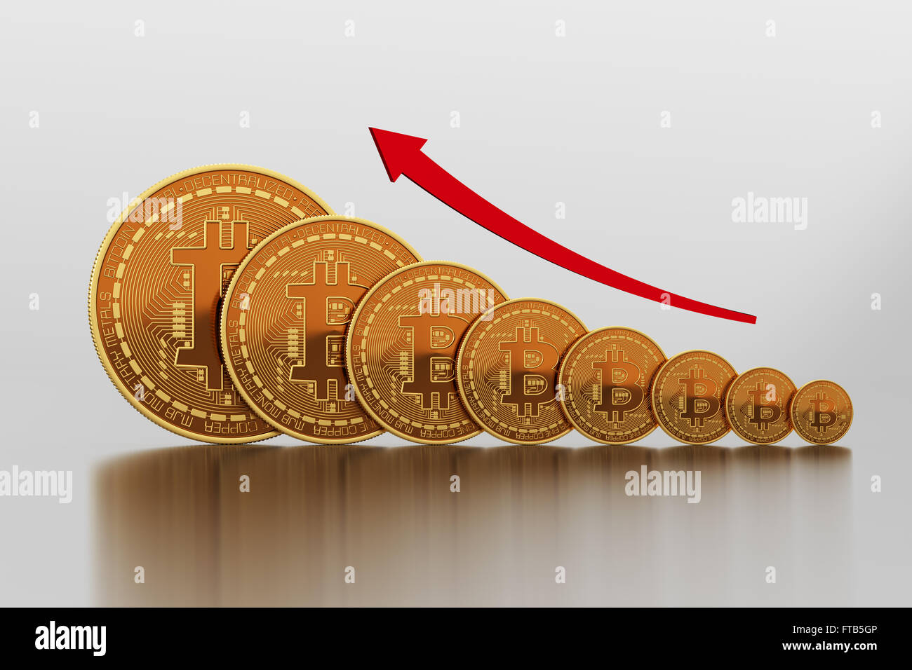 Concept Of Rising Cost Of Bitcoin. 3D Scene. Stock Photo