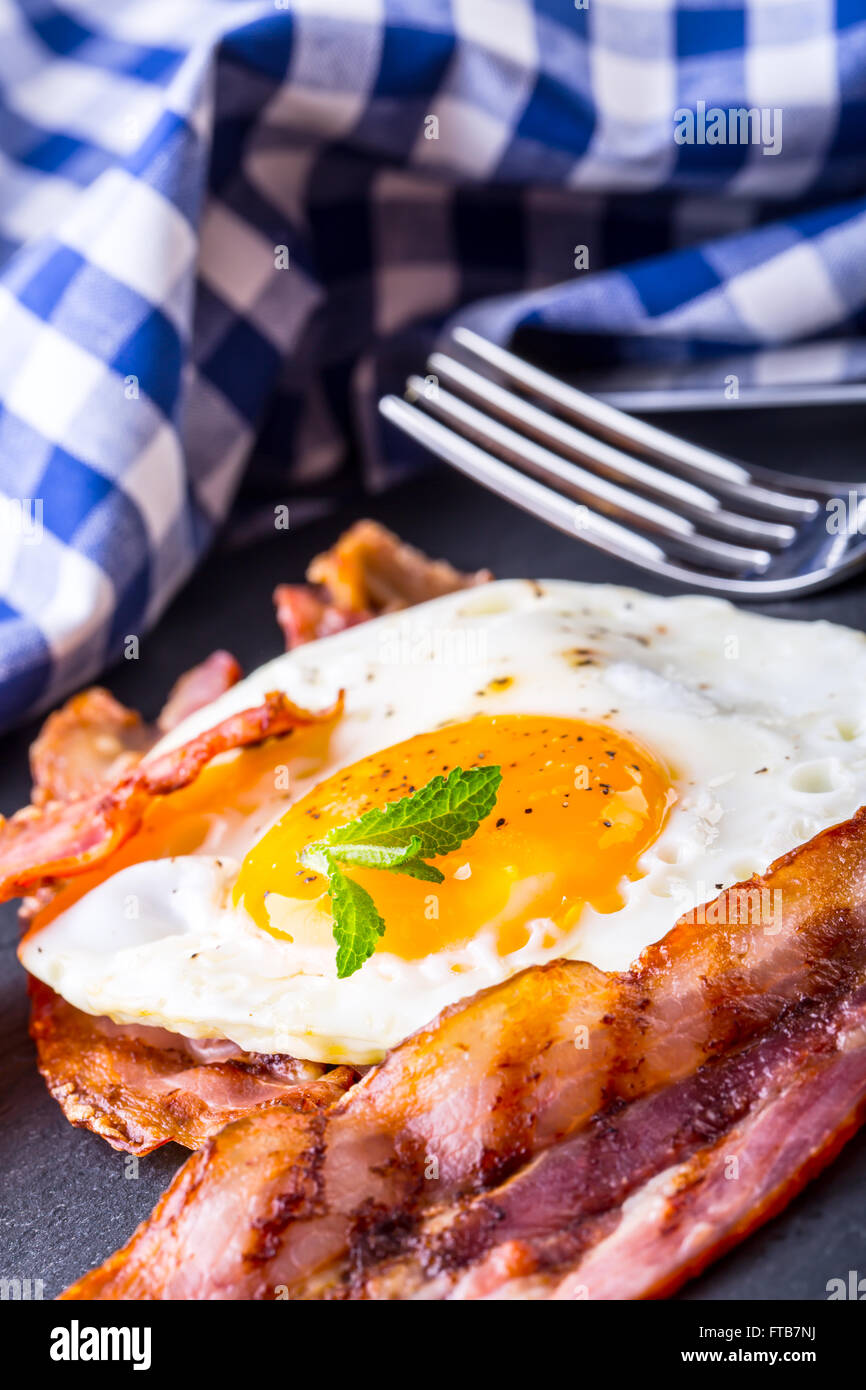 Ham and Egg. Bacon and Egg. Salted egg and sprinkled with black pepper