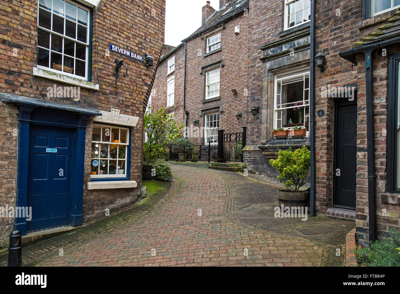 The street known as 'Severn Bank' in Ironbridge, Shropshire, England. Stock Photo