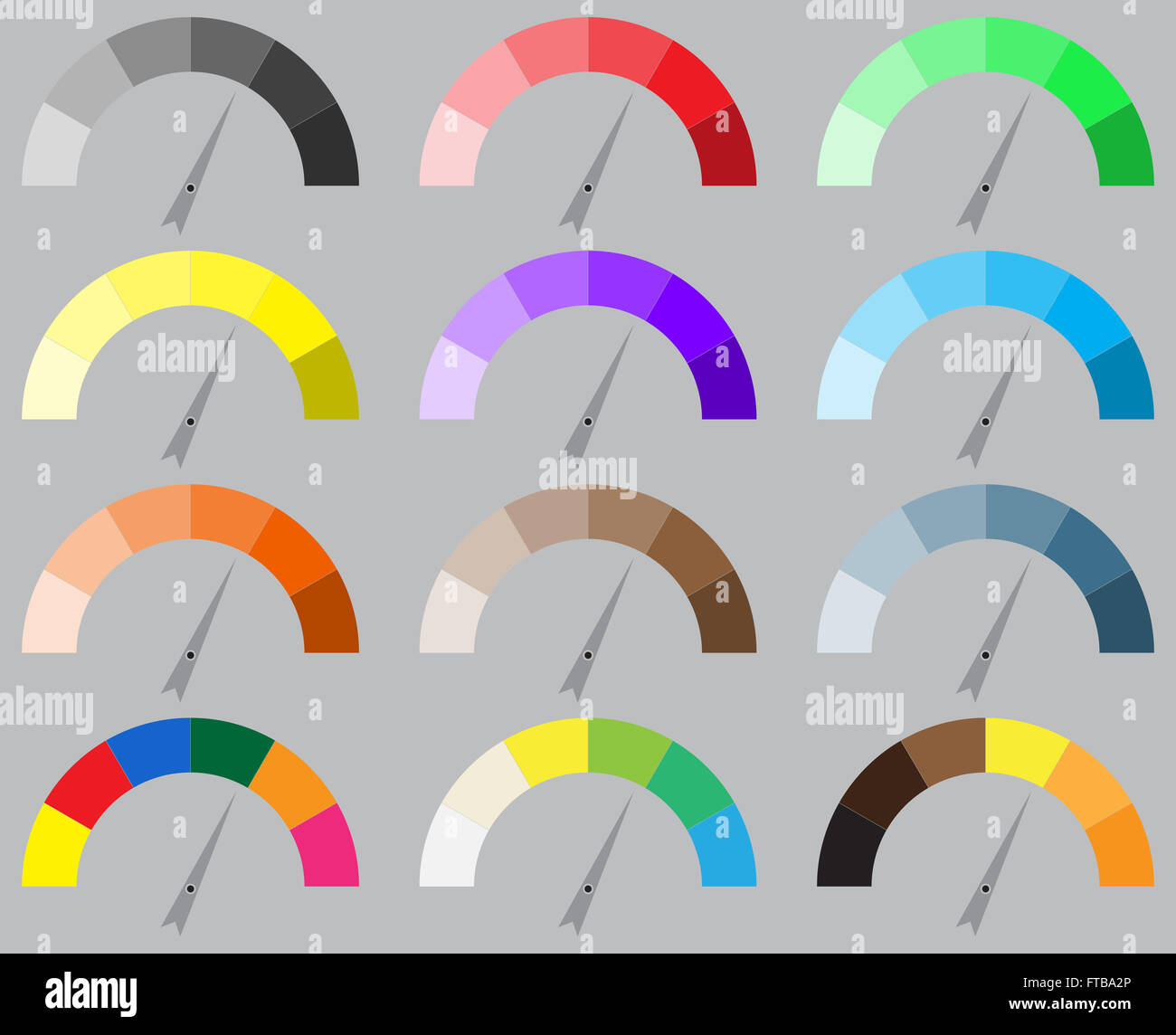 Indicator bright color set with pointer needle. Arrow indicator set