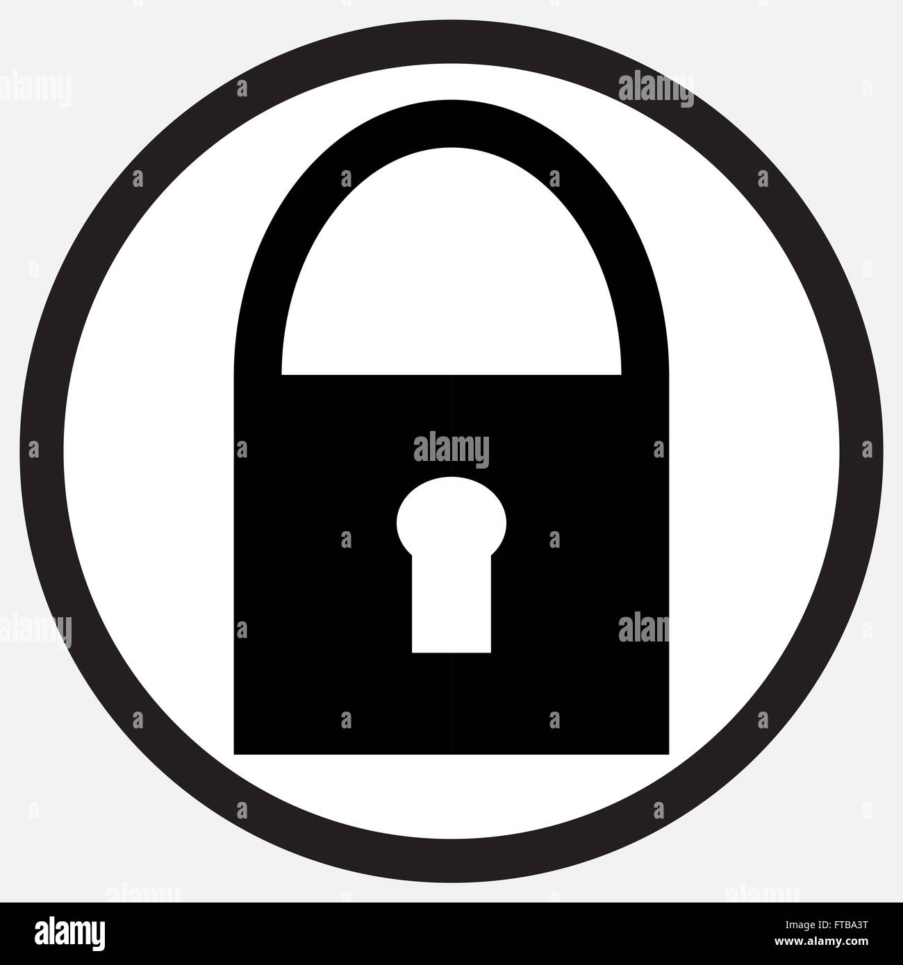 Padlock icon black white monochrome. Safety web, security symbol, protection locker. Vector abstract flat design illustration Stock Photo