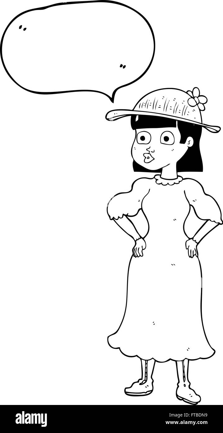 Freehand Drawn Speech Bubble Cartoon Woman In Sensible Dress Stock