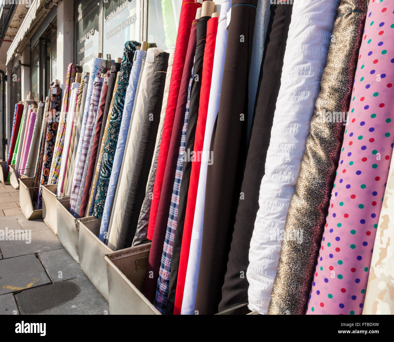 Haberdashery shop with rolls of fabric outside, Sneinton Market