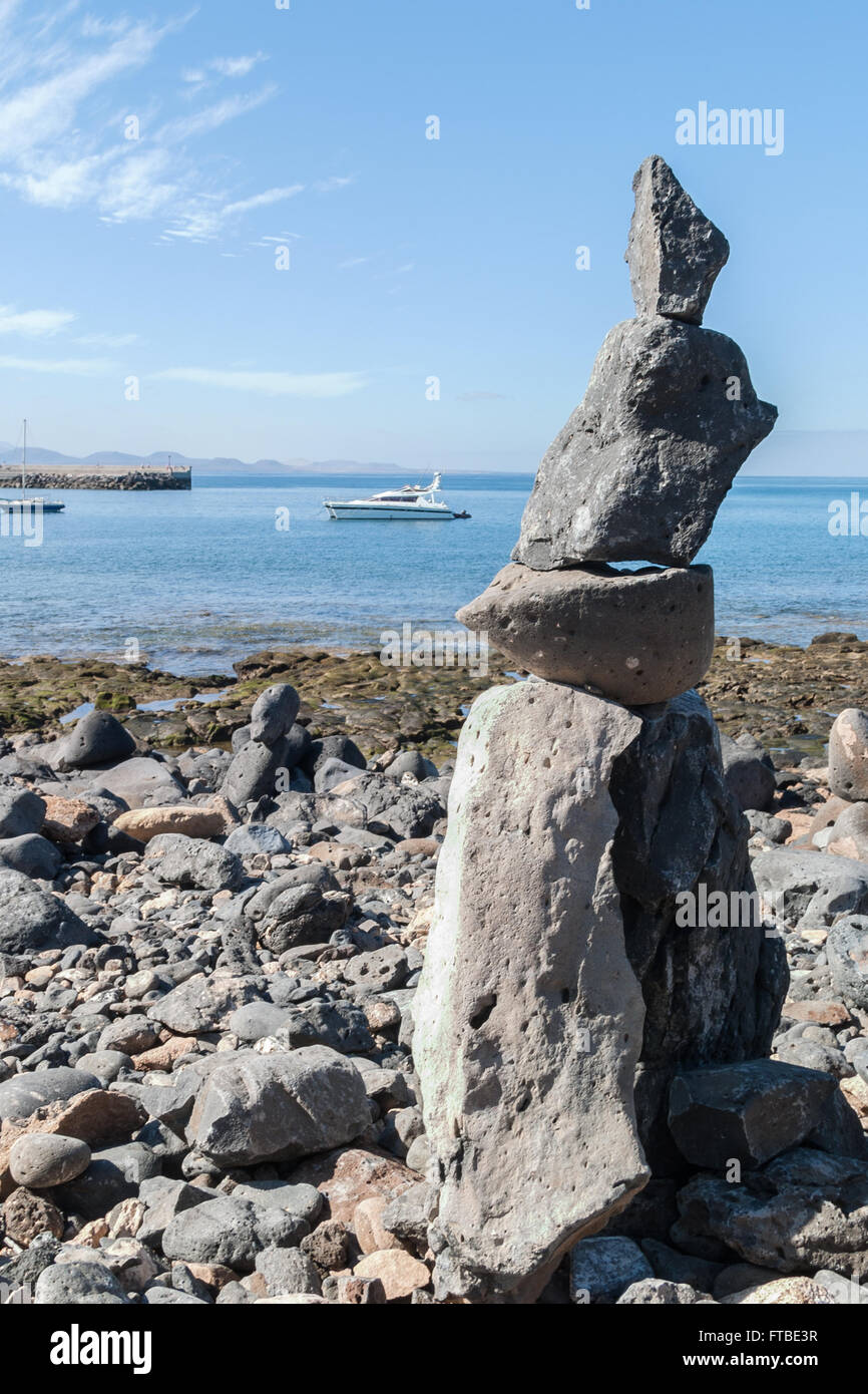 Stone Sculptures, Playa Blanca, Lanzarote, Canary Islands Stock Photo