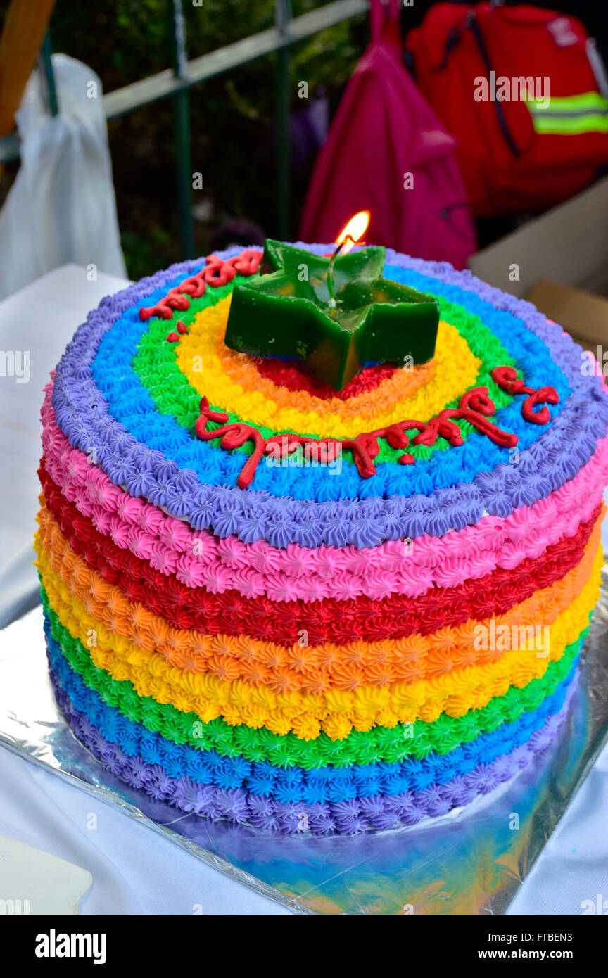 Multicolored Mexican cake to congratulate a girl Stock Photo