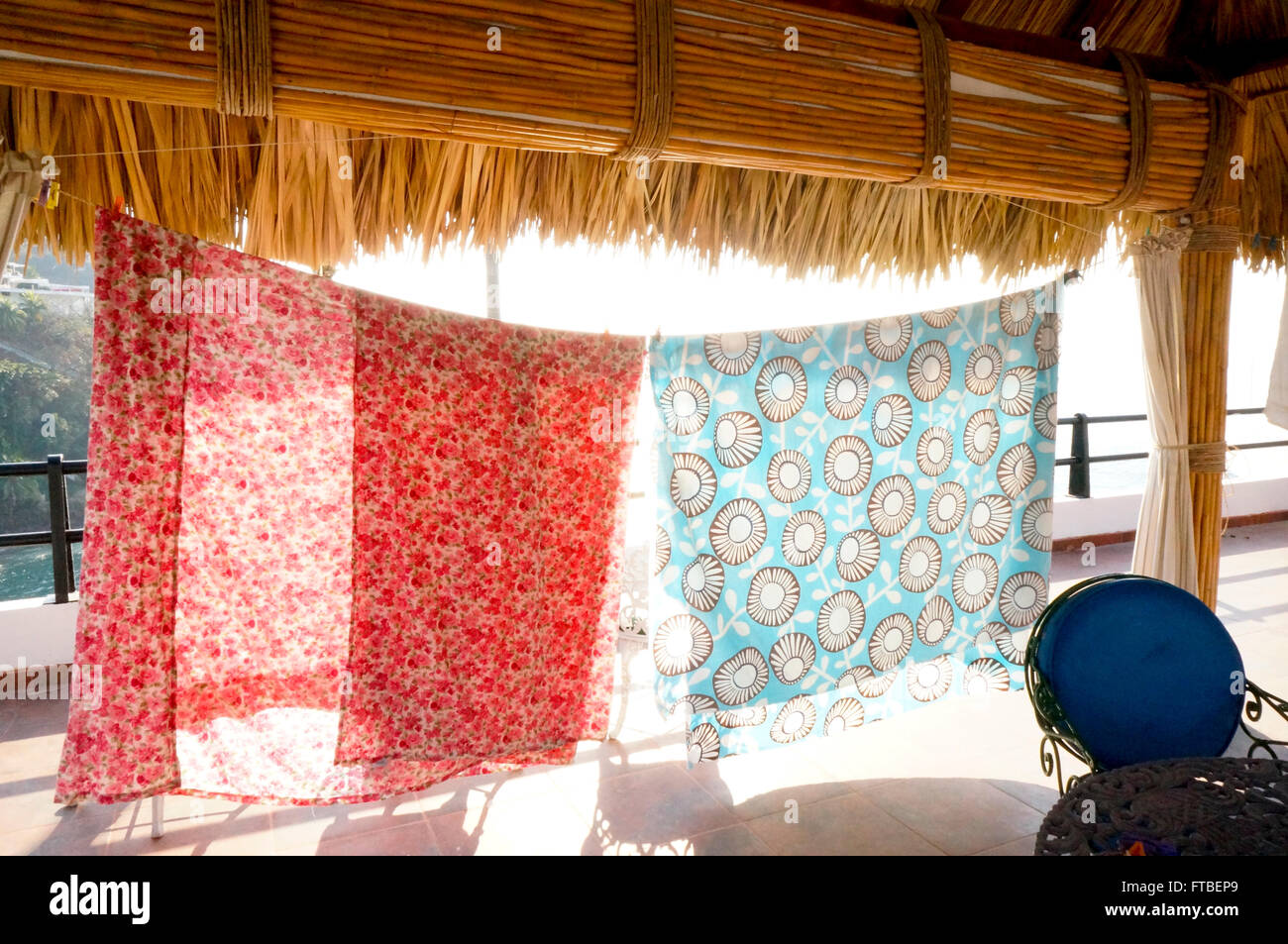 Sheets on clothesline in Acapulco, Mexico Stock Photo