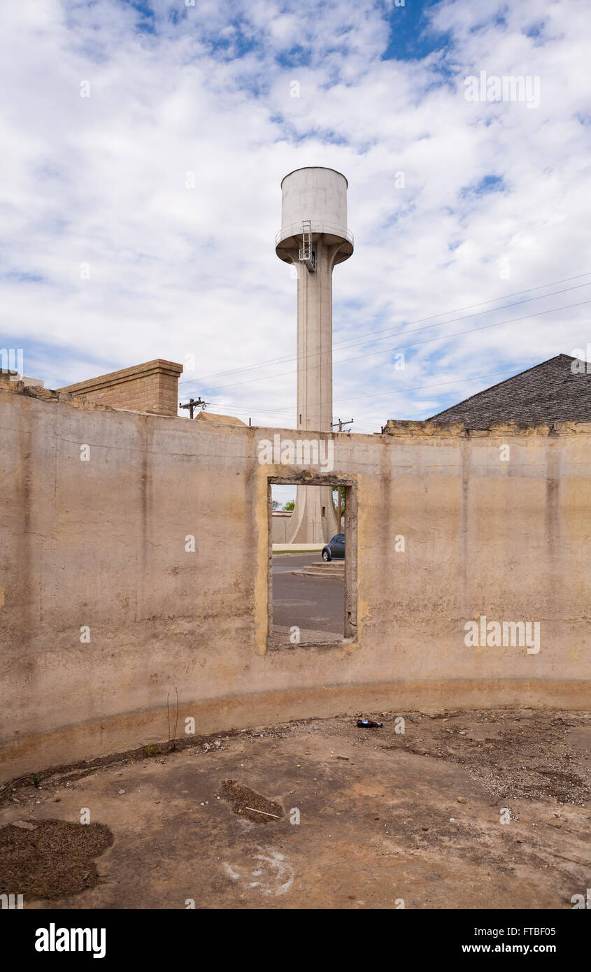 A water tower seen through concrete ruins in Roma, Starr County, Texas, USA Stock Photo Alamy