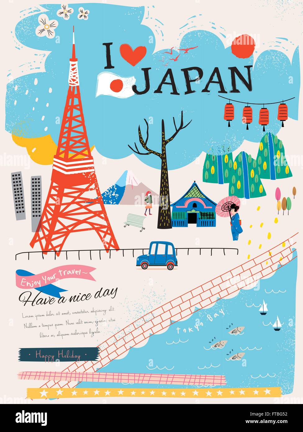 lovely Japan impression poster with tokyo tower Stock Vector