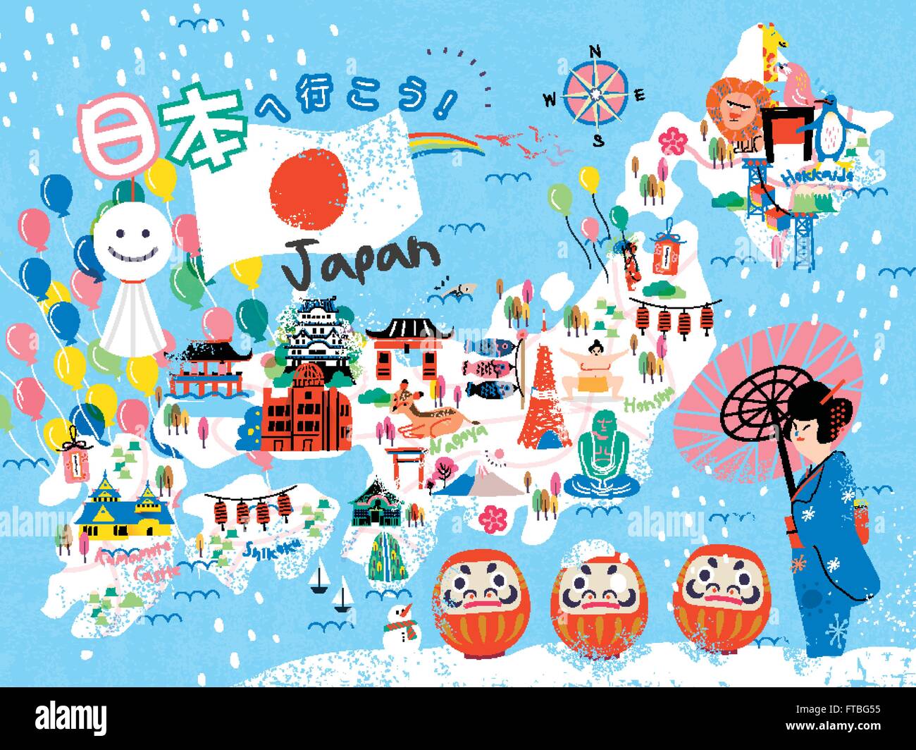 Colorful Japan Travel Map Let S Go To Japan In Japanese On Upper Stock Vector Image Art Alamy