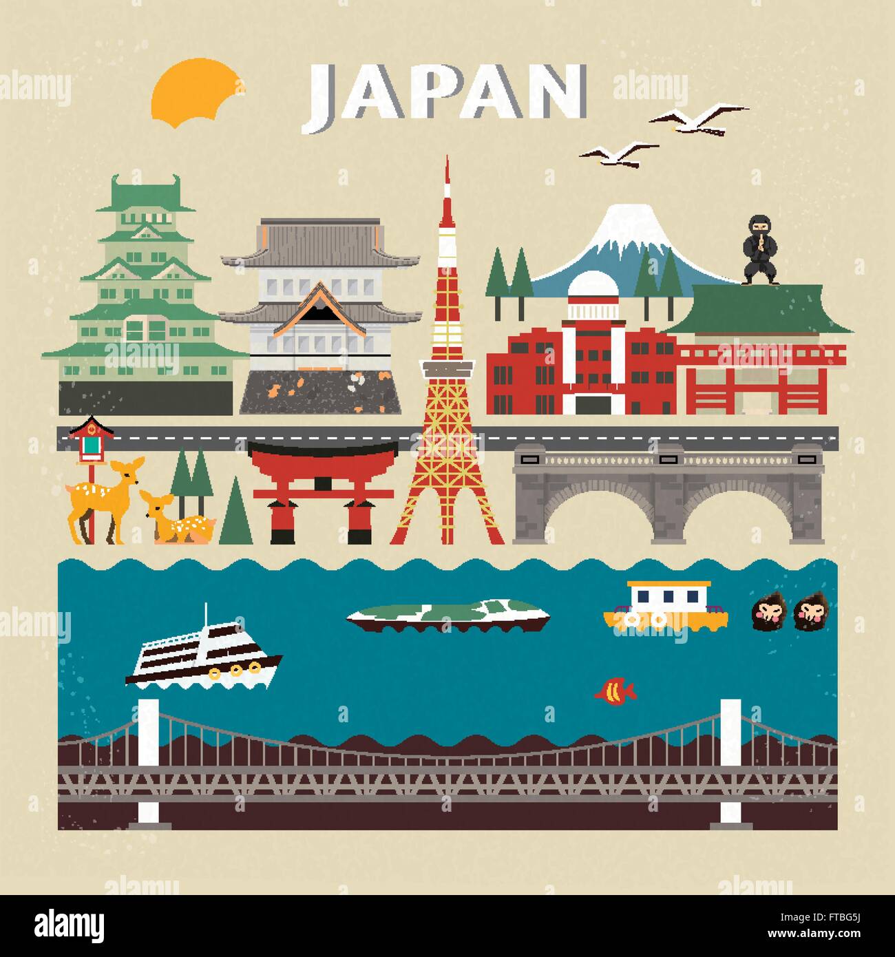 Japan Color Impression Tokyo boat trip Stock Vector Images - Alamy