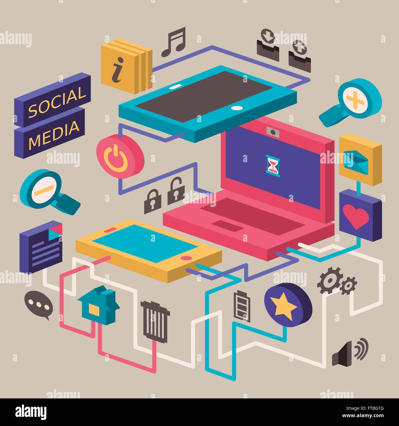 flat design style concept of social media Stock Vector Image & Art - Alamy