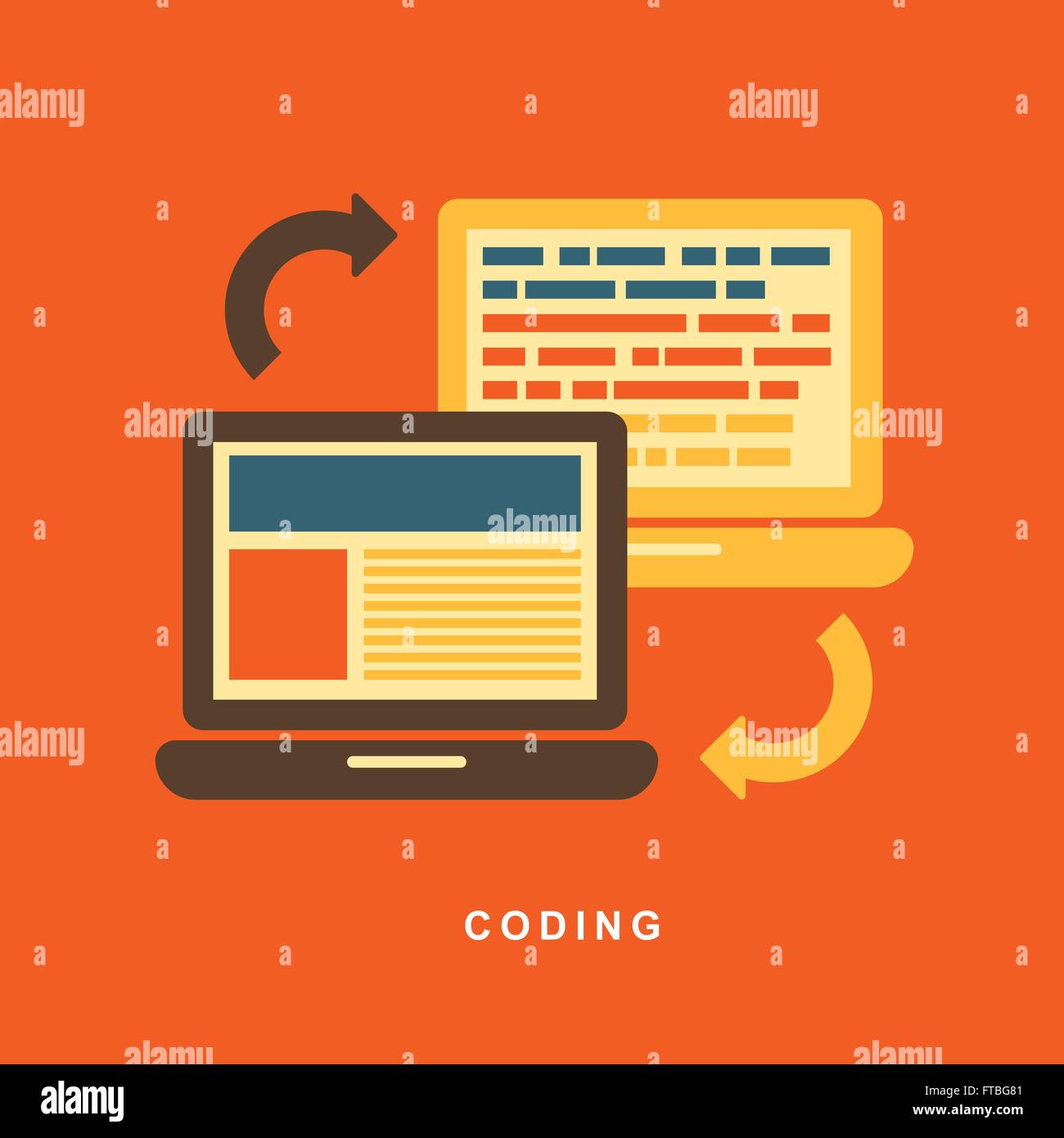 flat design concept of process web page coding and programming Stock Vector