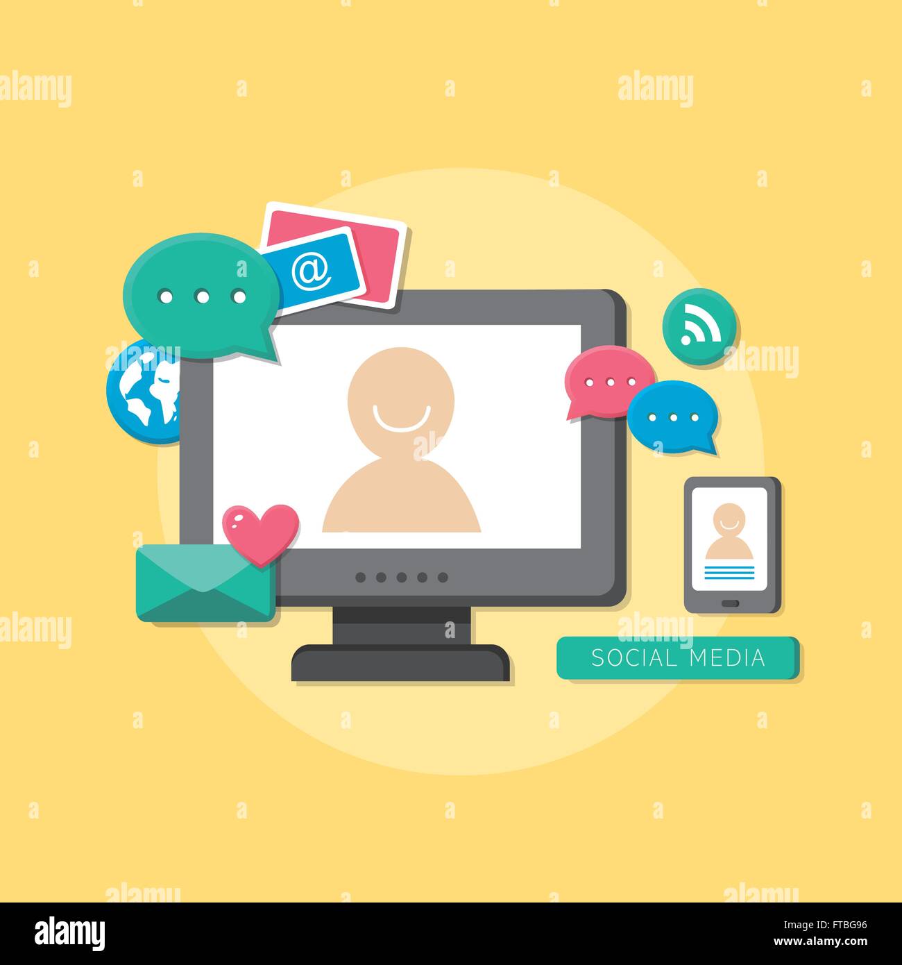 flat design style concept of social media Stock Vector Image & Art - Alamy