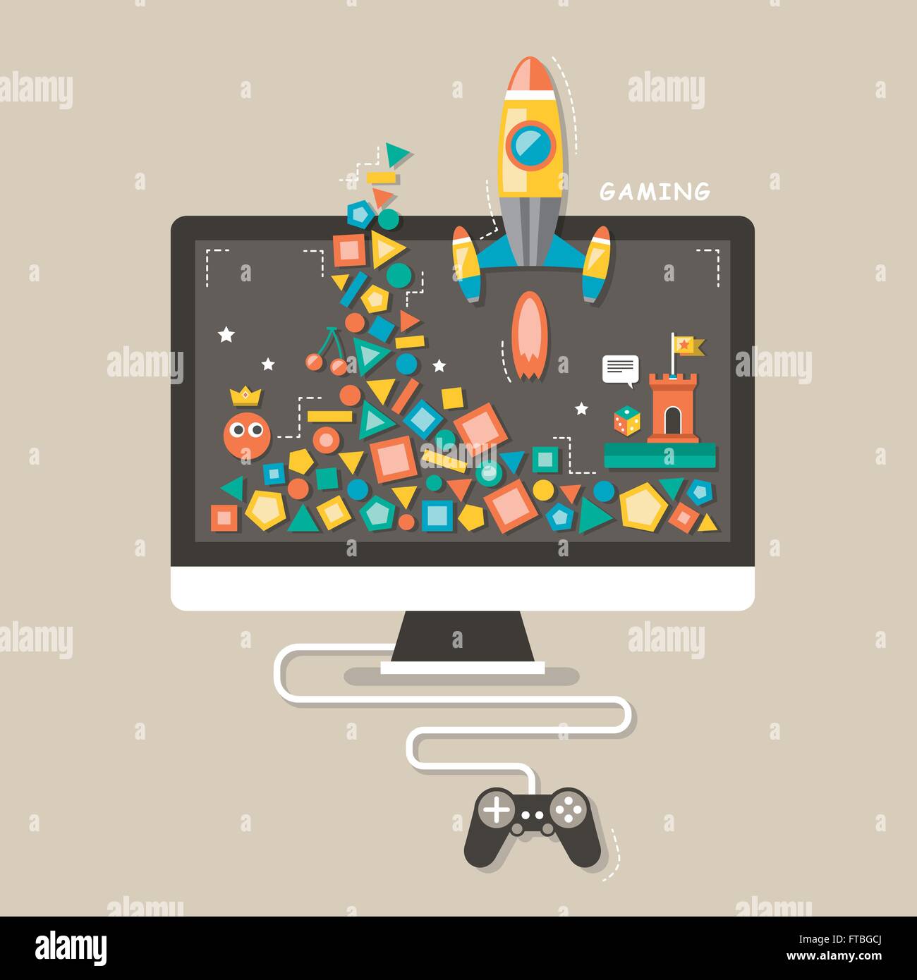 flat design icons concept of computer games for interface Stock Vector ...