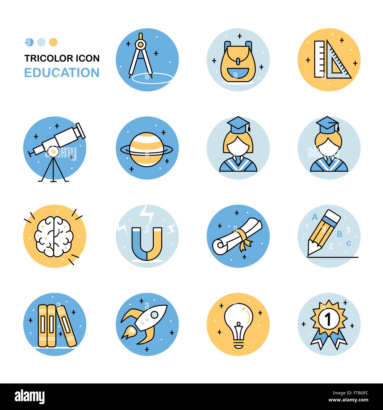 education thin line icon collection in flat style Stock Vector Image ...