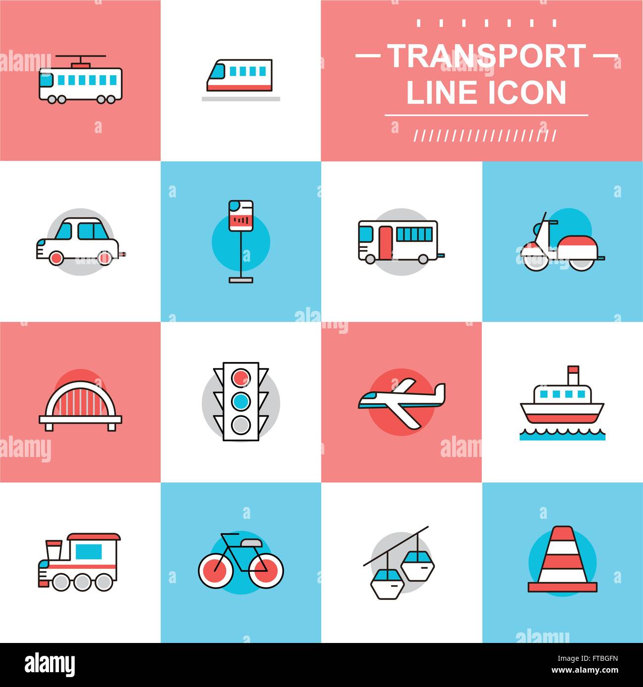 transport thin line icons collection in flat style Stock Vector Image ...