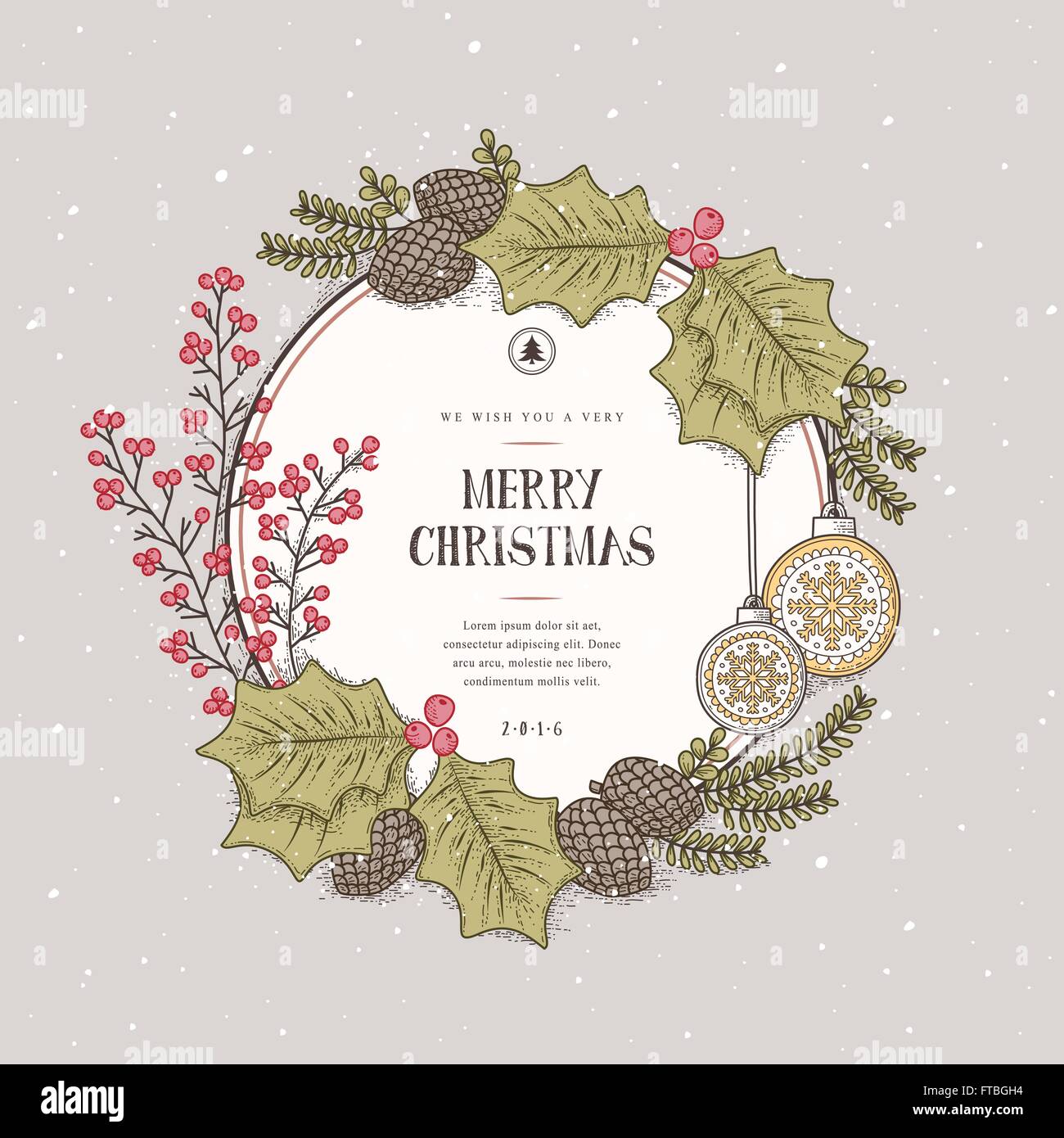 lovely Merry Christmas wreath card design in hand drawn style Stock ...