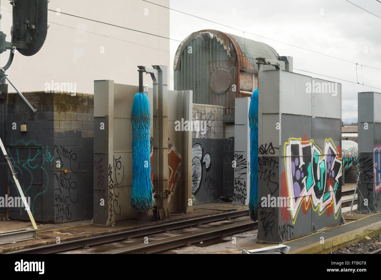 Train wash in siding outside Malahide, Dublin, Ireland Stock Photo