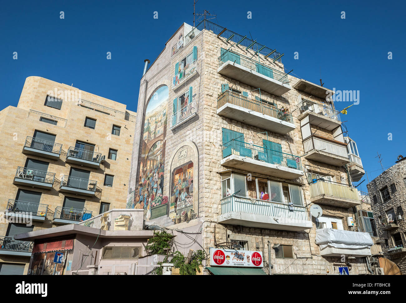 Mural on the building at HaRav Shmuel Barukh Street in Jerusalem